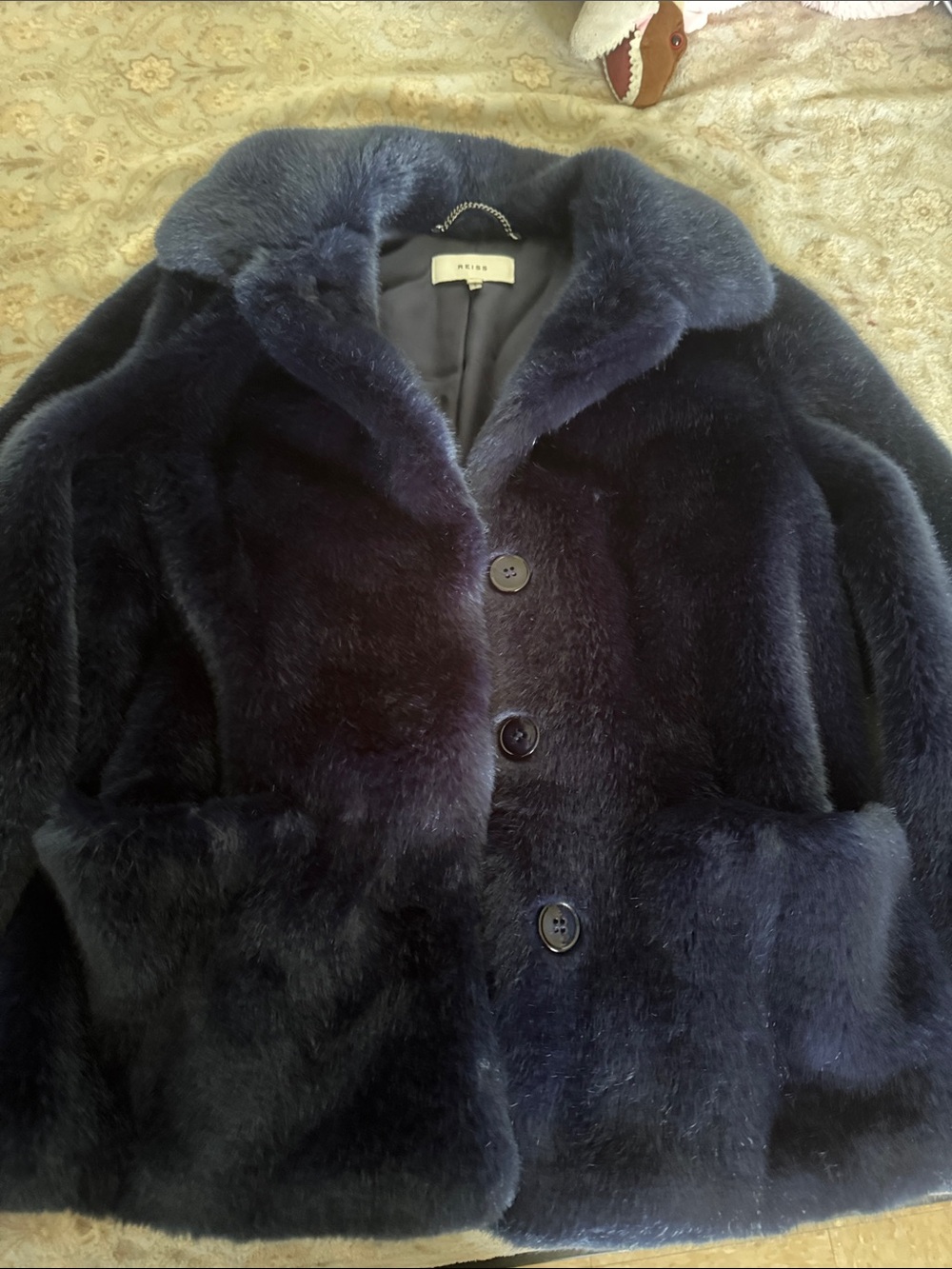 Reiss Navy Plush Faux-Fur Teddy Jacket